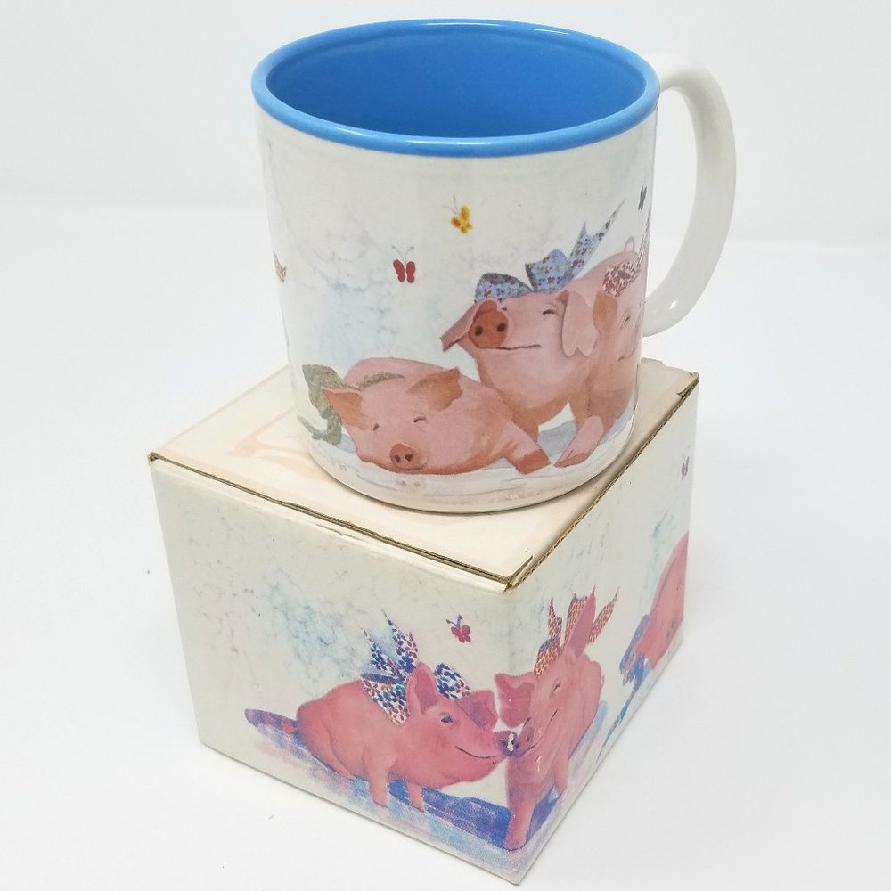 NEW Vtg 90s Cute 3 Pink Piggies Coffee Tea Juice Water Mug